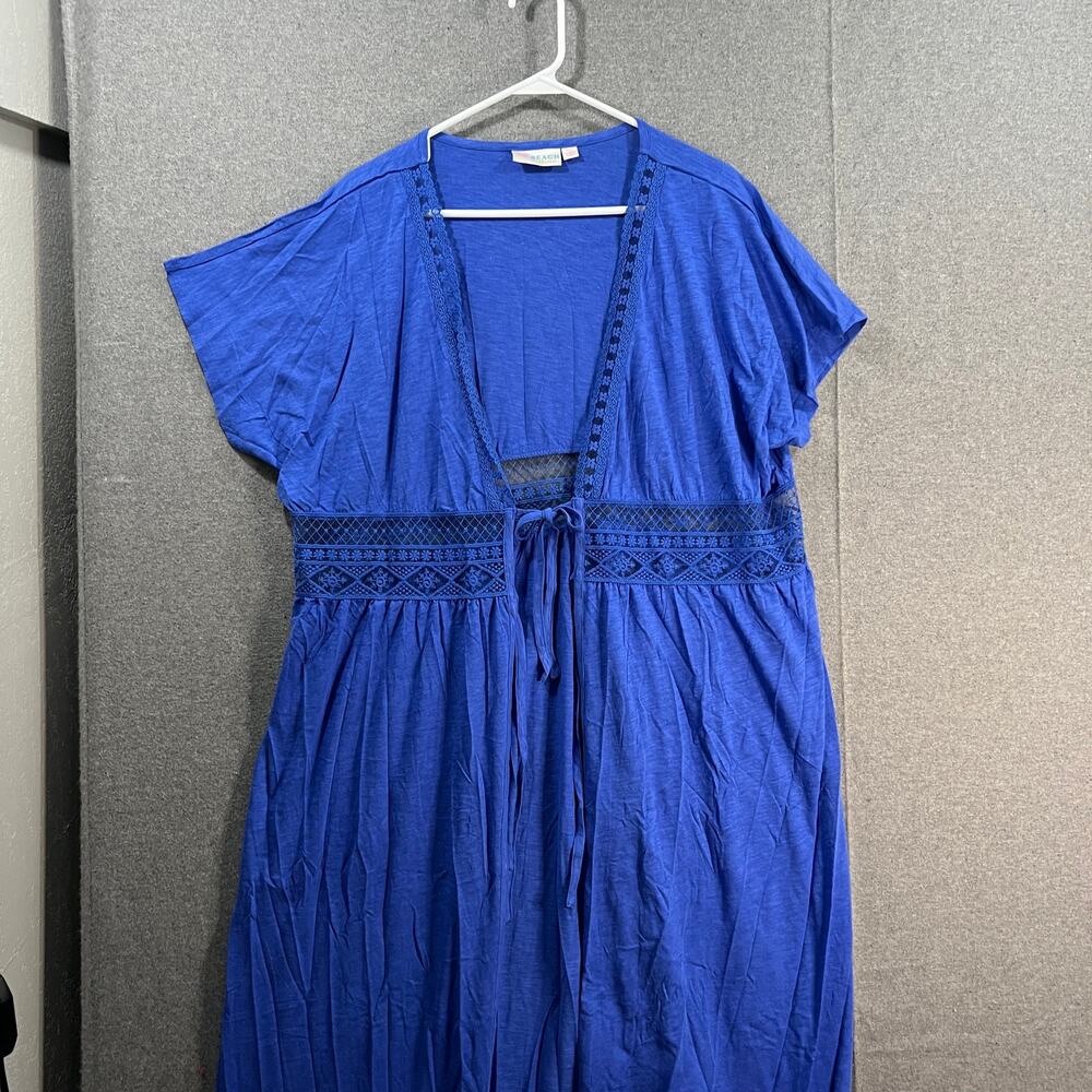 Belle Beach by Kim Gravel Regular Sluo Knit Tie Front Cove Blue Dazzle Size M/L